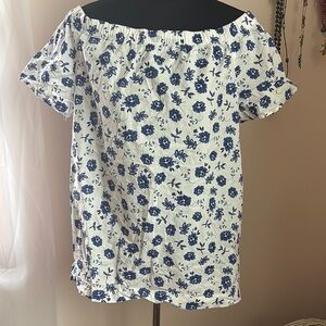 Banana Republic Factory Blue Floral Off-Shoulder Top
